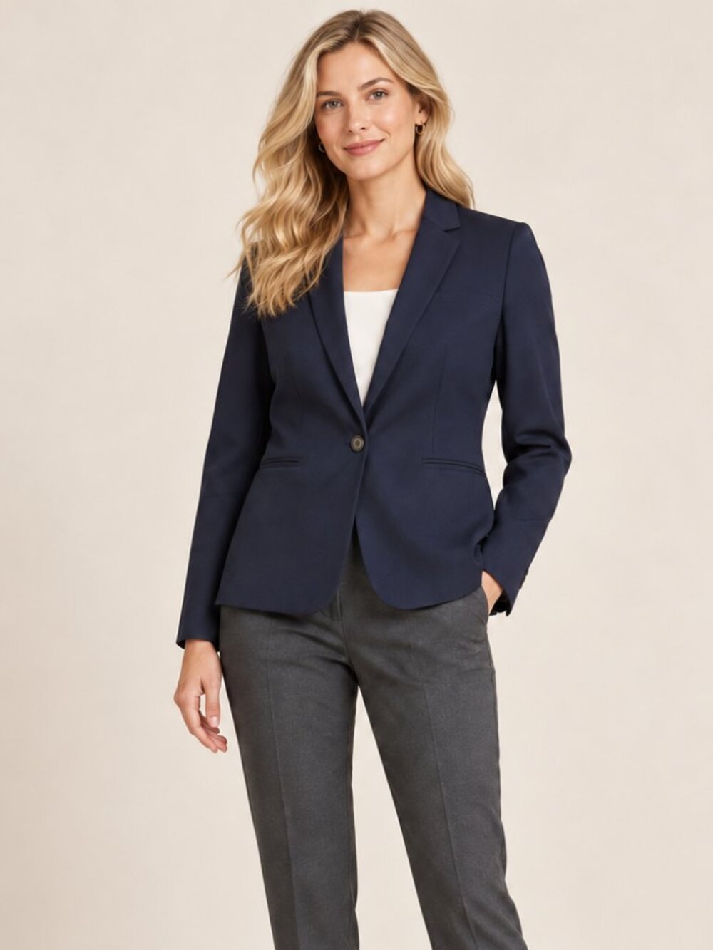 J.Crew Italian Wool Navy One-Button Blazer Suit Jacket Size 10